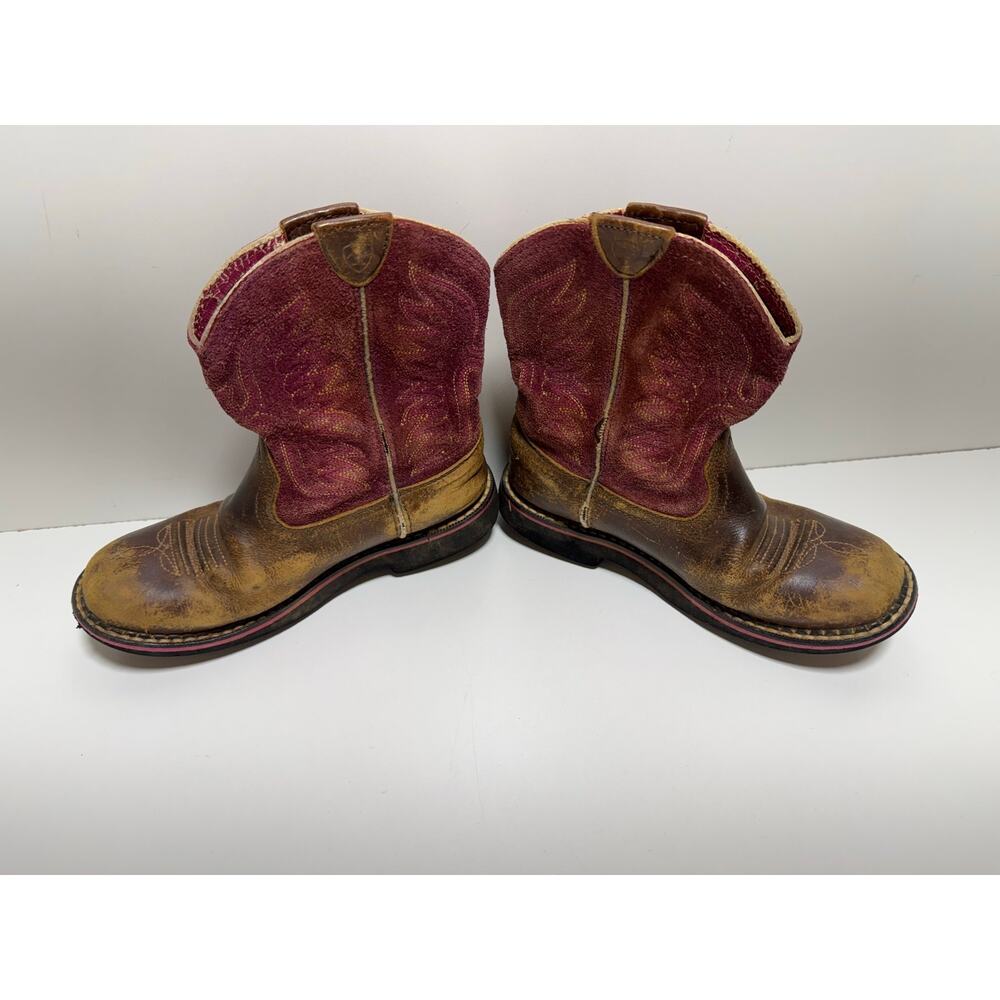 Ariat Brown/Pink Leather Girls Youth Western Boots Sz 13.5 Cowboy